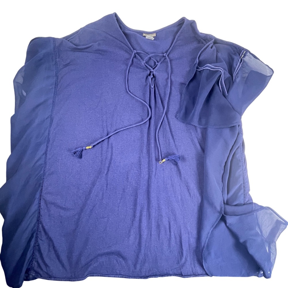 Tommy Bahama Swim Coverup Women L/XL Blue Lace Up Tassel Sheer Trim - Picture 2 of 8